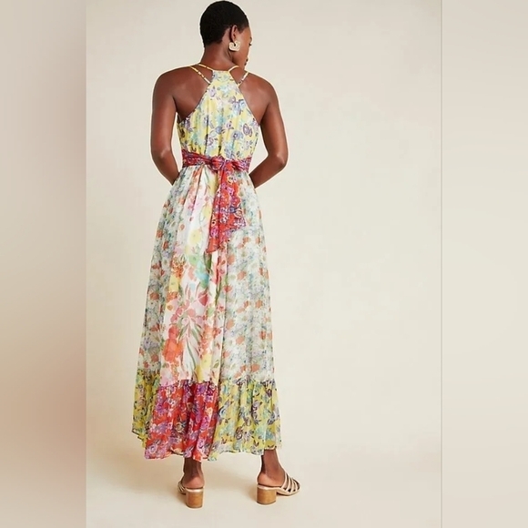 Anthropologie Malibu Floral Maxi Dress Flounced Hem Multicolor - Picture 3 of 12